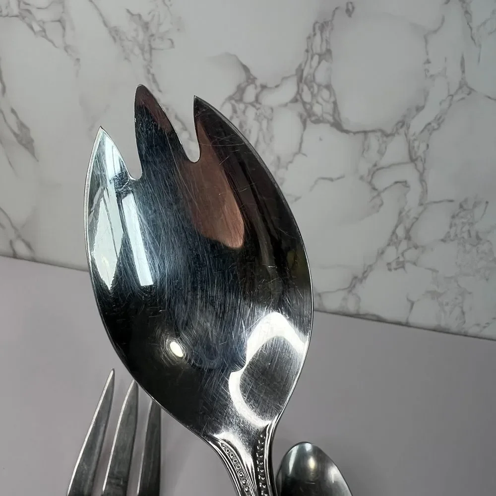 Towle 18/8 Stainless Germany‎ Beaded Hostess Serving Set Fork, Spork, and Spoon